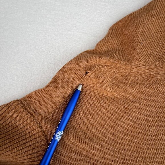 Banana Republic Silk Cashmere Quarter Zip Mock Neck Ribbed Sweater Brown Men‎ L - Picture 7 of 11